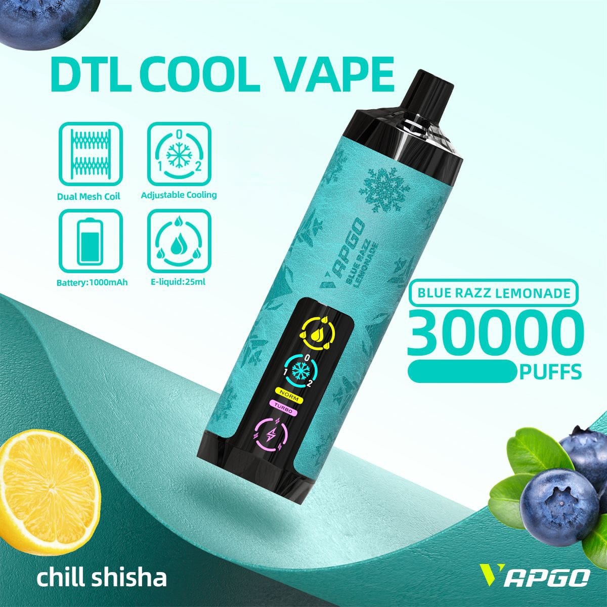 VAPGO Chill Shisha 30K Ice Control Disposable Vape (0.6% 30,000 Puffs)